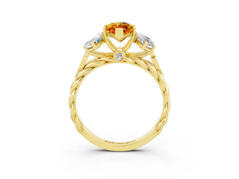 Yellow gold Three-Stone Marquise Cut Citrine Braided Band Ring with Four-Prong Setting_15