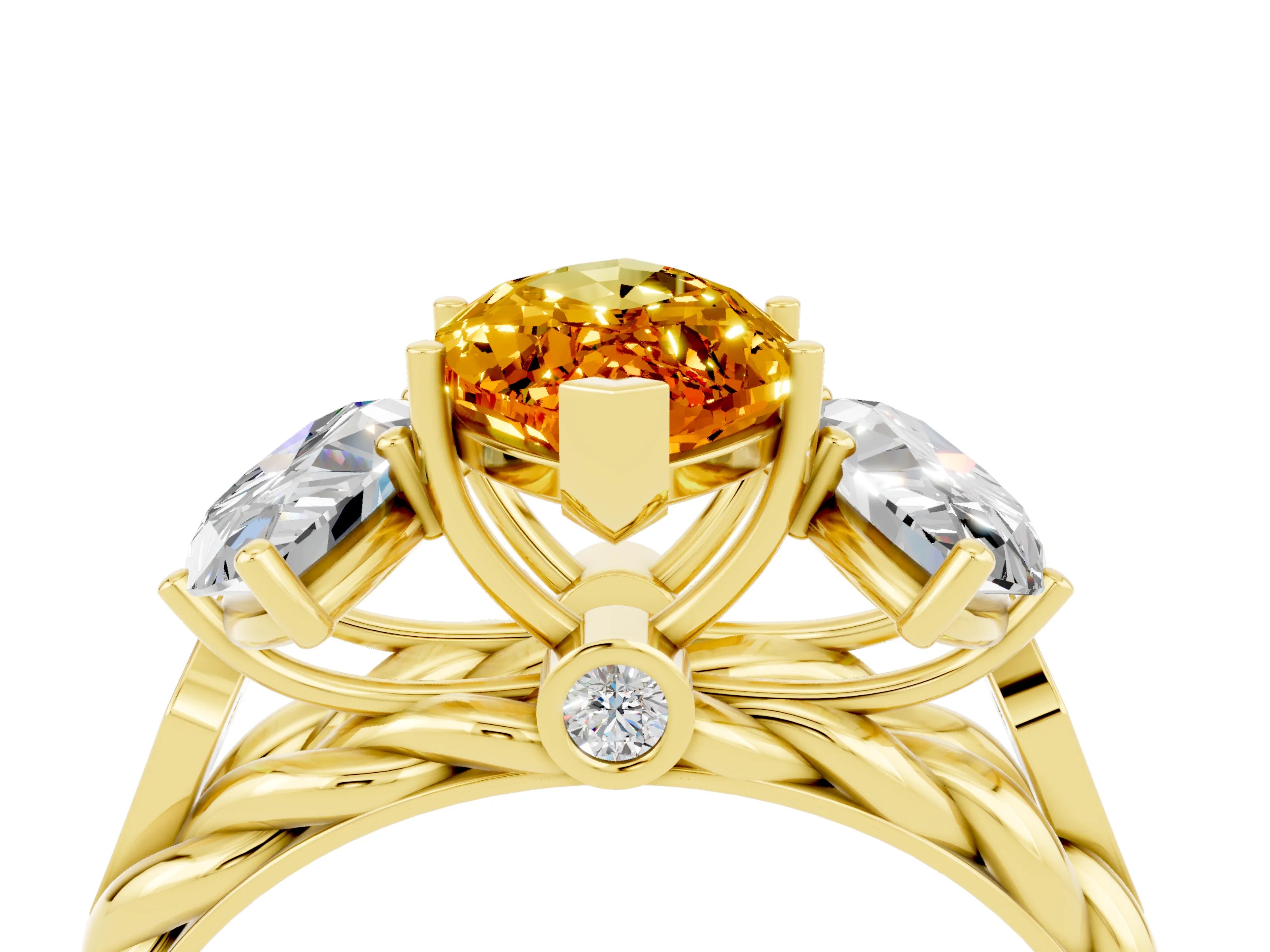 Yellow gold Three-Stone Marquise Cut Citrine Braided Band Ring with Four-Prong Setting_16