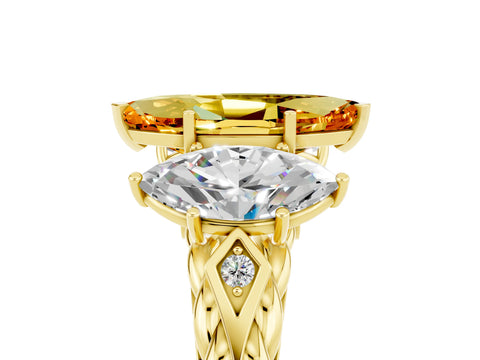 Yellow gold Three-Stone Marquise Cut Citrine Braided Band Ring with Four-Prong Setting_17