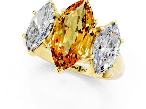 Yellow gold Three-Stone Marquise Cut Citrine Engagement Ring with Prong Setting