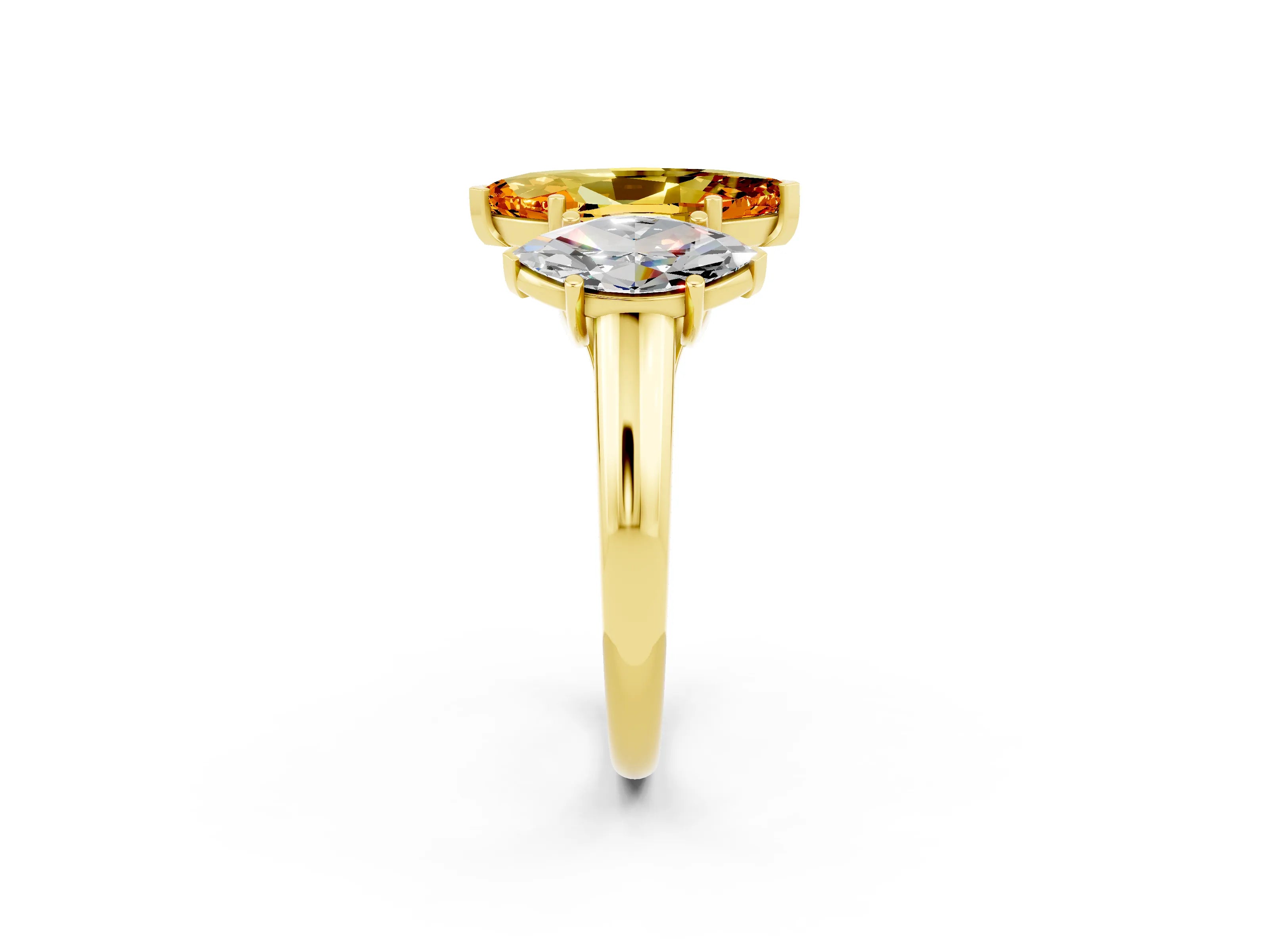 Yellow gold Three-Stone Marquise Cut Citrine Engagement Ring with Prong Setting_2