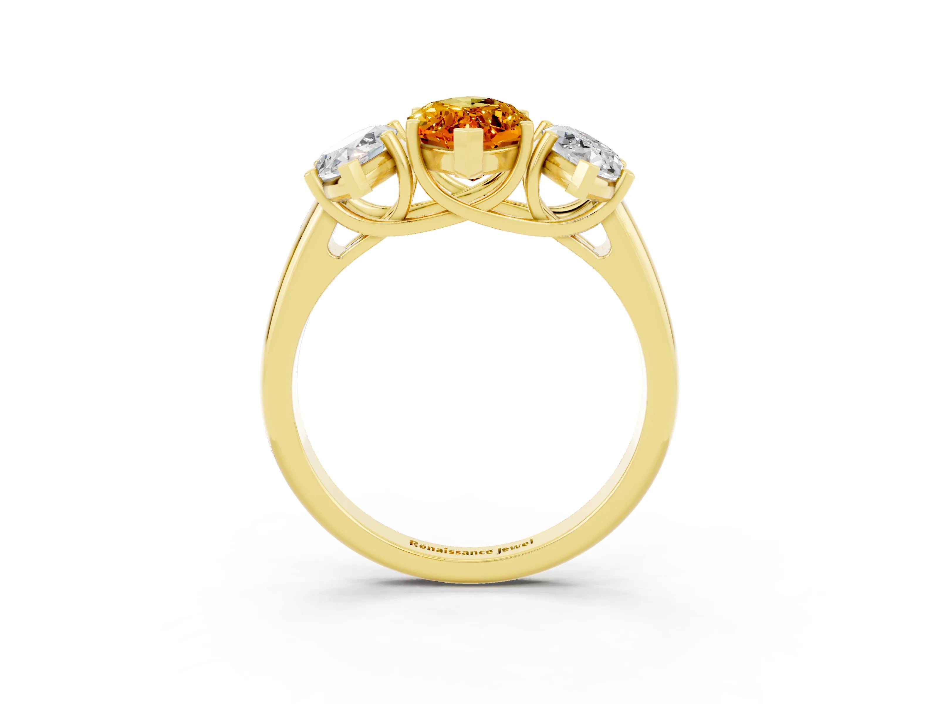 Yellow gold Three-Stone Marquise Cut Citrine Engagement Ring with Prong Setting_3