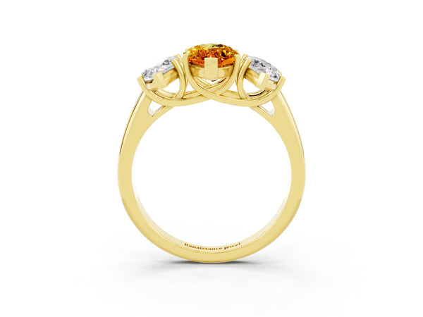 Yellow gold Three-Stone Marquise Cut Citrine Engagement Ring with Prong Setting