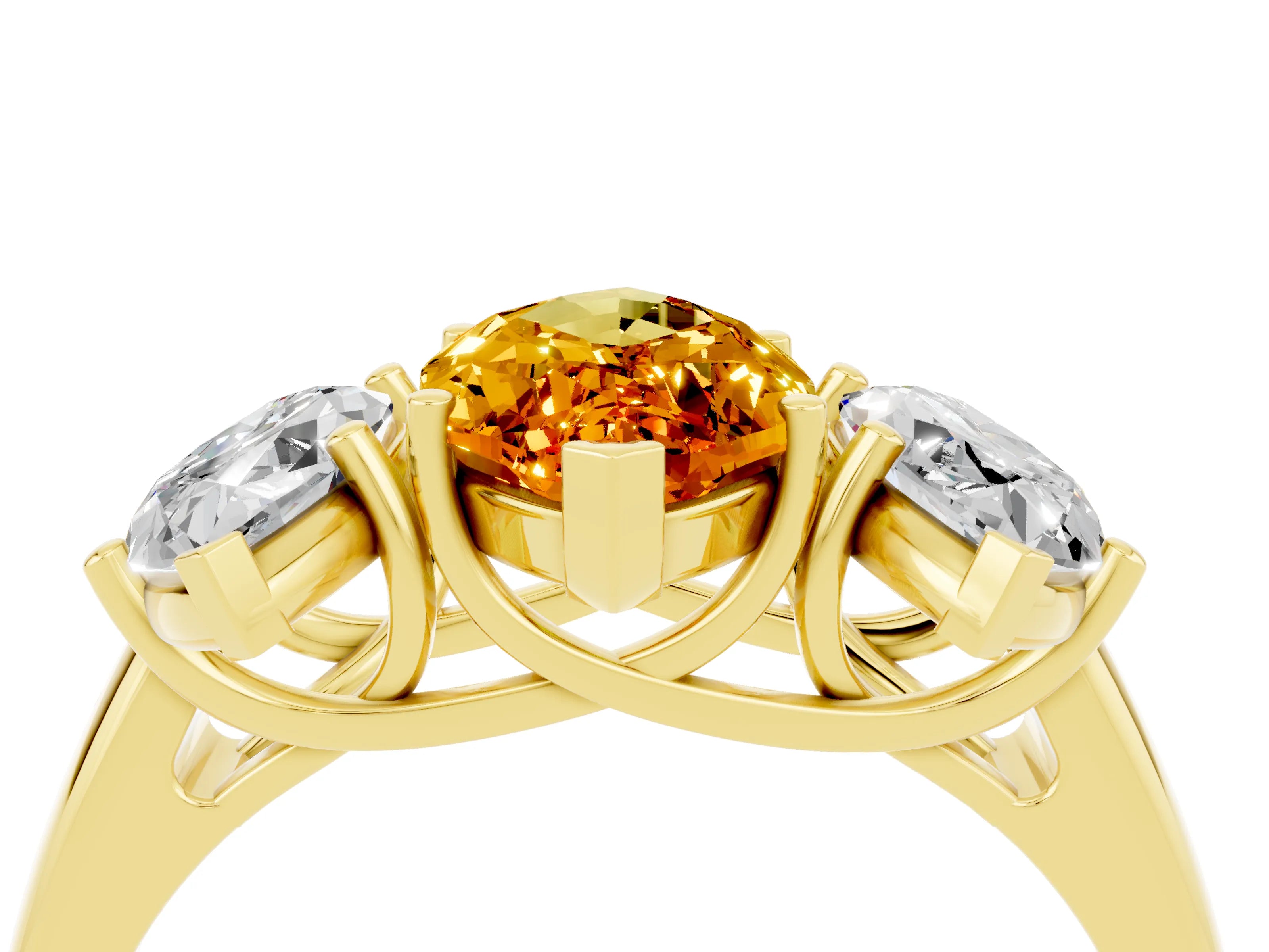 Yellow gold Three-Stone Marquise Cut Citrine Engagement Ring with Prong Setting_4