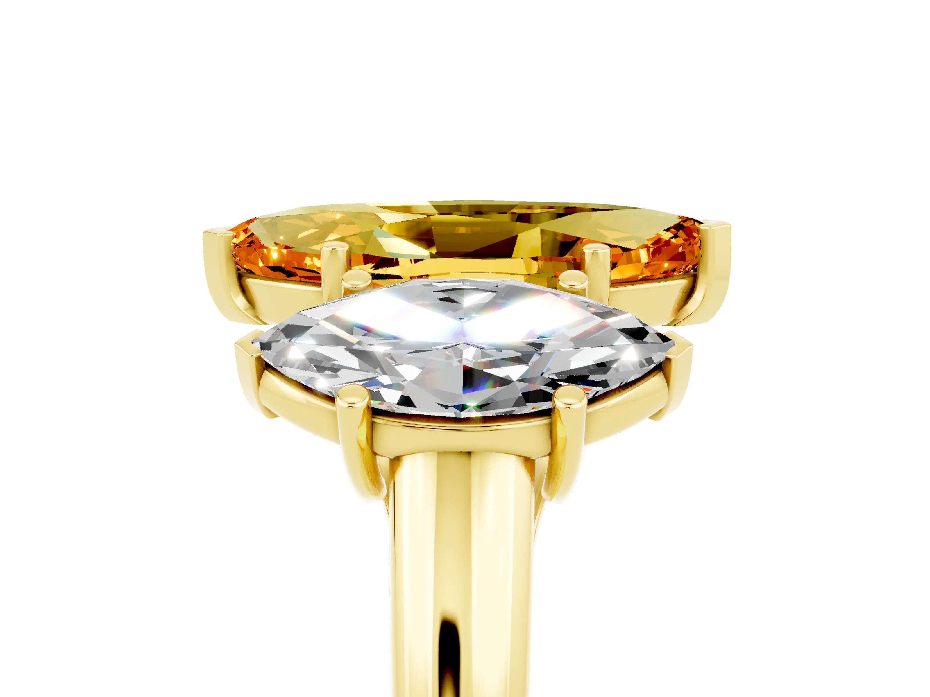 Yellow gold Three-Stone Marquise Cut Citrine Engagement Ring with Prong Setting_5