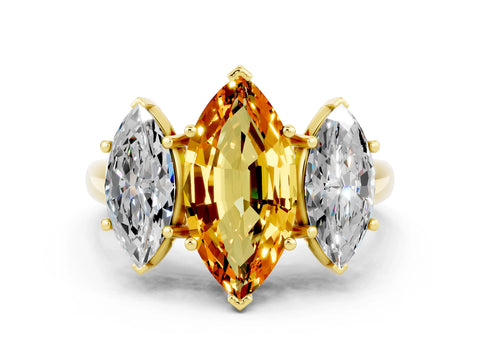 Yellow gold Three-Stone Marquise Cut Citrine Engagement Ring with Prong Setting