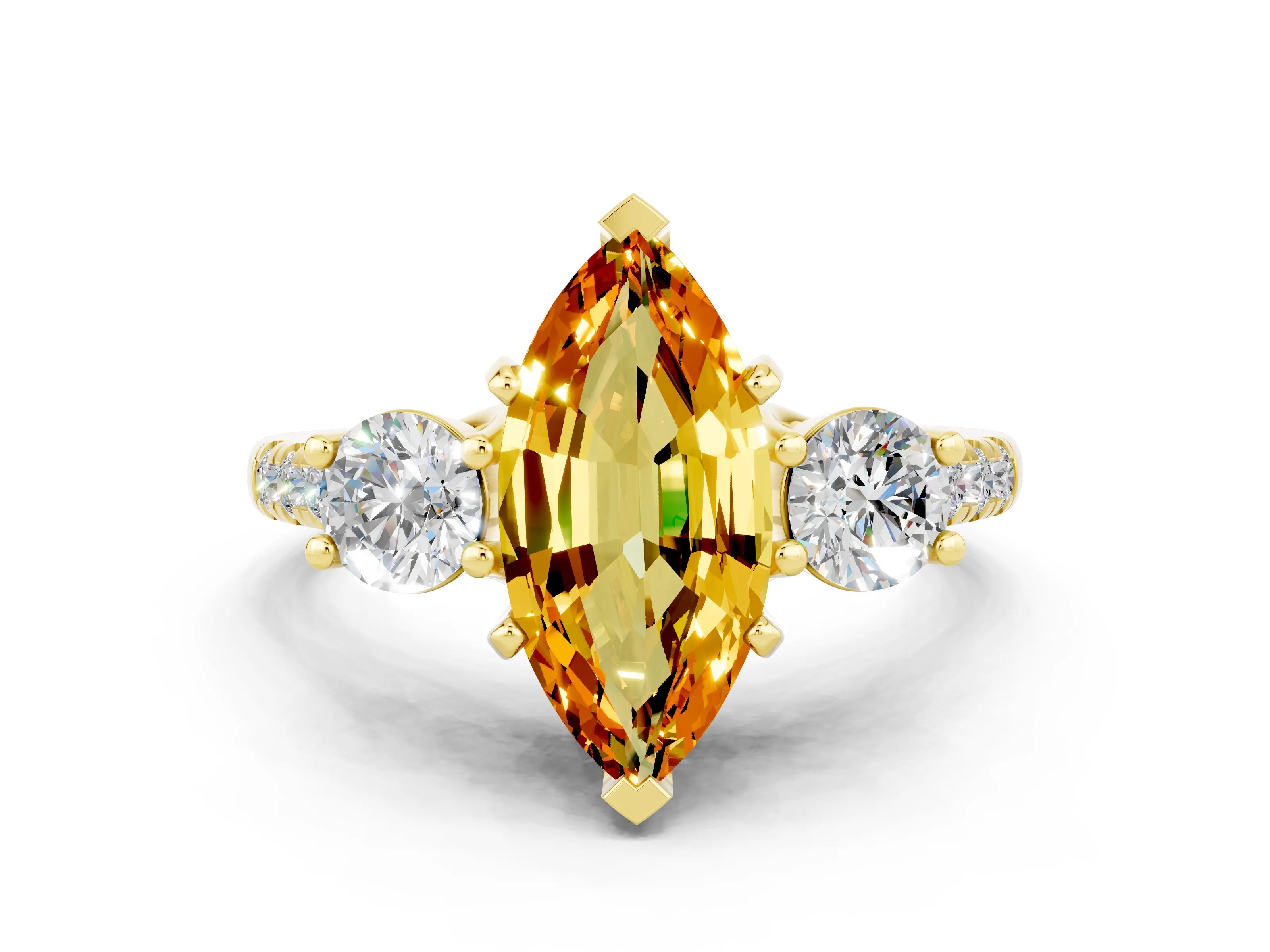 Yellow gold Three-Stone Marquise Cut Citrine Pavé Band with Four-Prong Setting