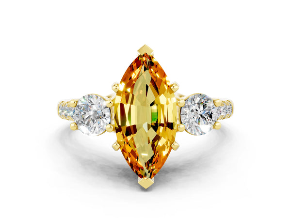Yellow gold Three-Stone Marquise Cut Citrine Pavé Band with Four-Prong Setting