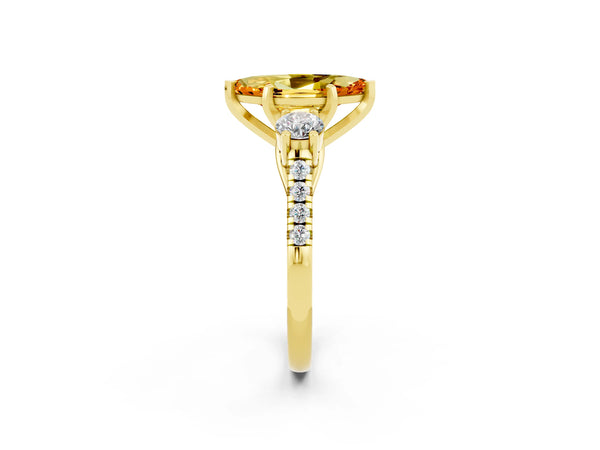 Yellow gold Three-Stone Marquise Cut Citrine Pavé Band with Four-Prong Setting