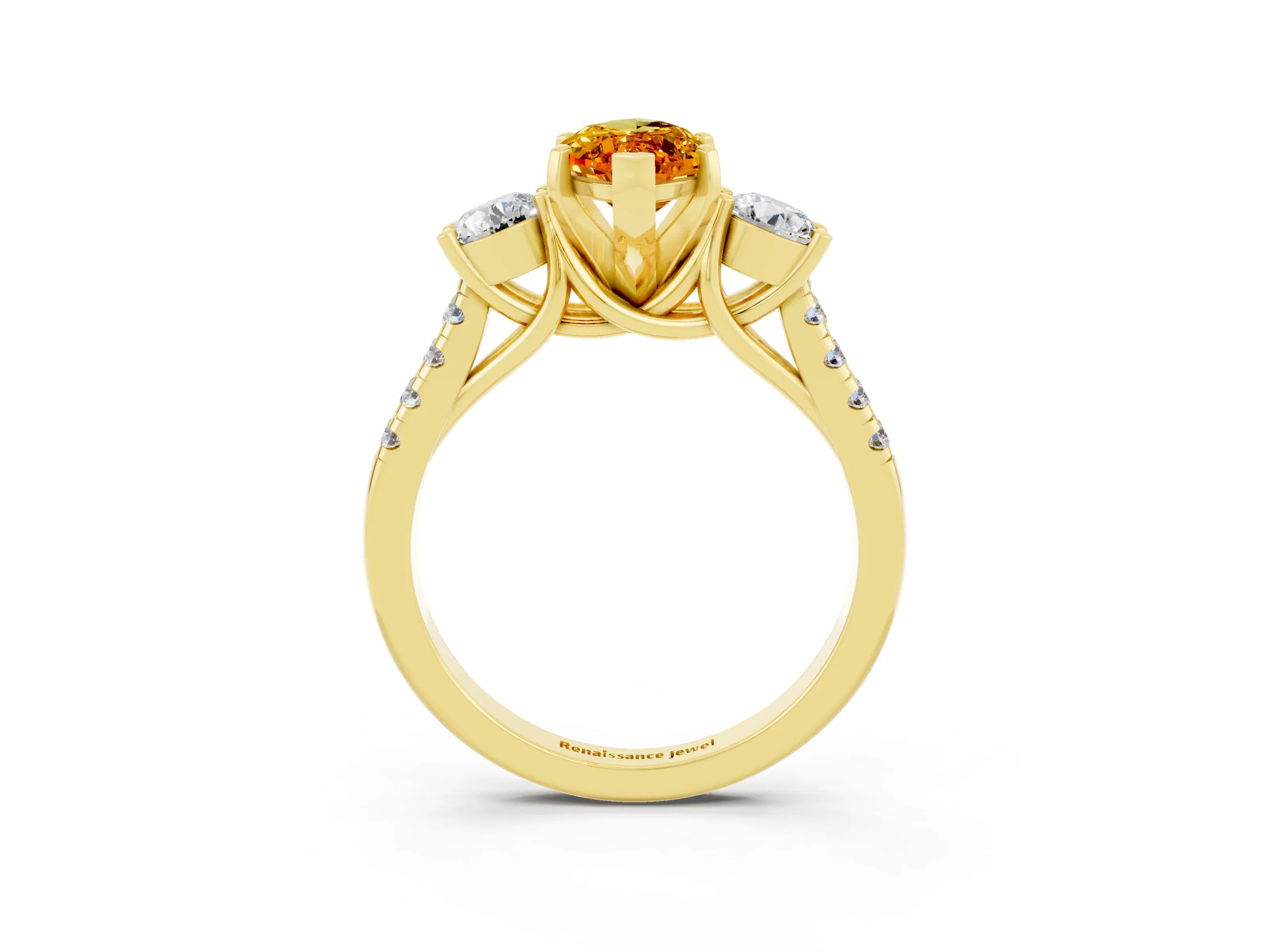 Yellow gold Three-Stone Marquise Cut Citrine Pavé Band with Four-Prong Setting_3