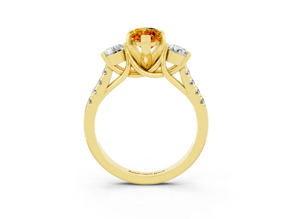 Yellow gold Three-Stone Marquise Cut Citrine Pavé Band with Four-Prong Setting
