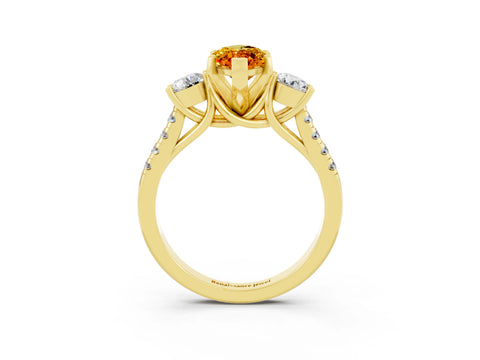Yellow gold Three-Stone Marquise Cut Citrine Pavé Band with Four-Prong Setting_3