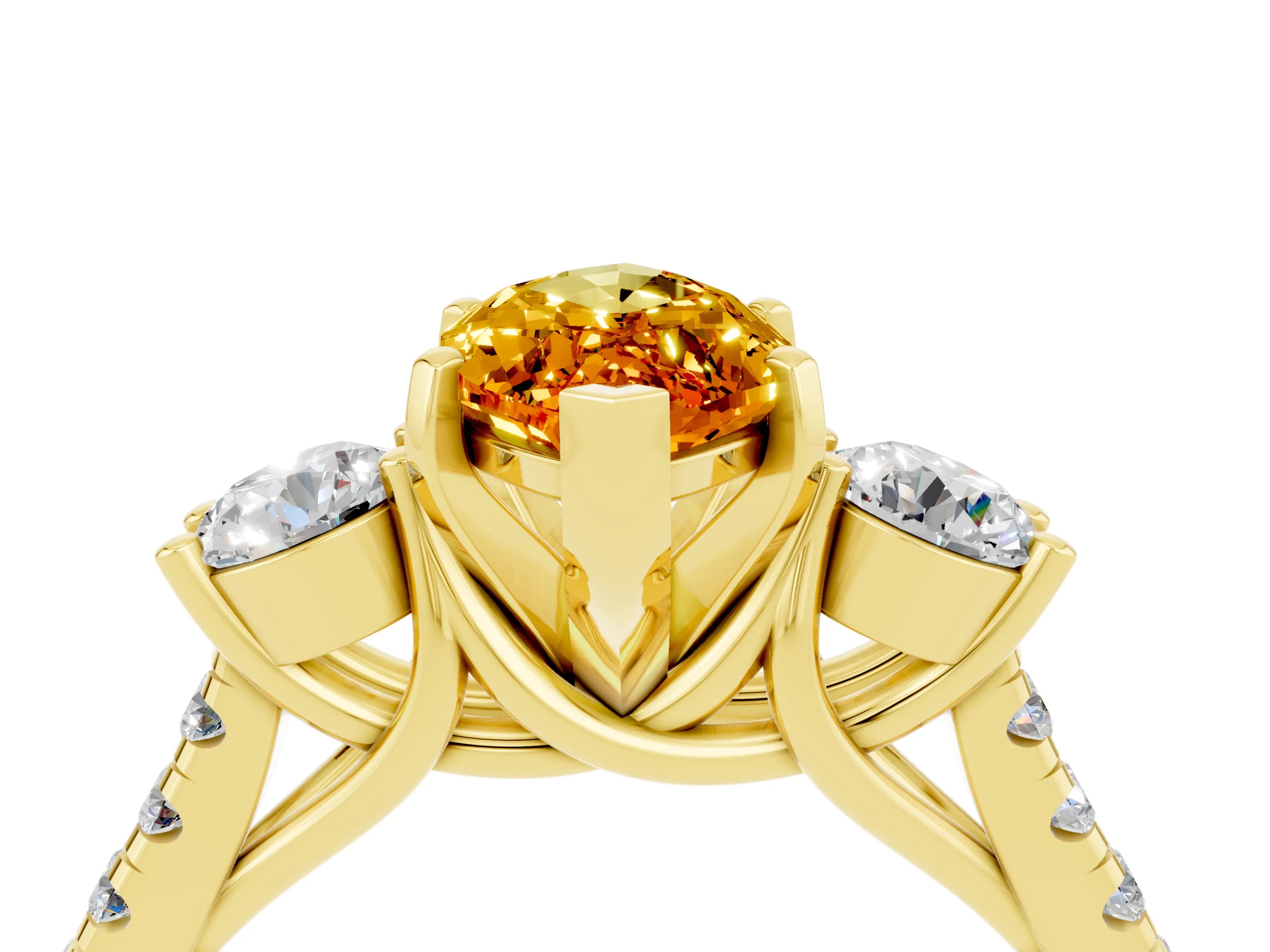 Yellow gold Three-Stone Marquise Cut Citrine Pavé Band with Four-Prong Setting_4