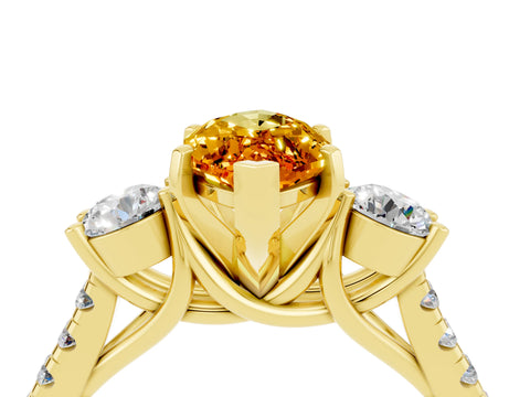 Yellow gold Three-Stone Marquise Cut Citrine Pavé Band with Four-Prong Setting_4