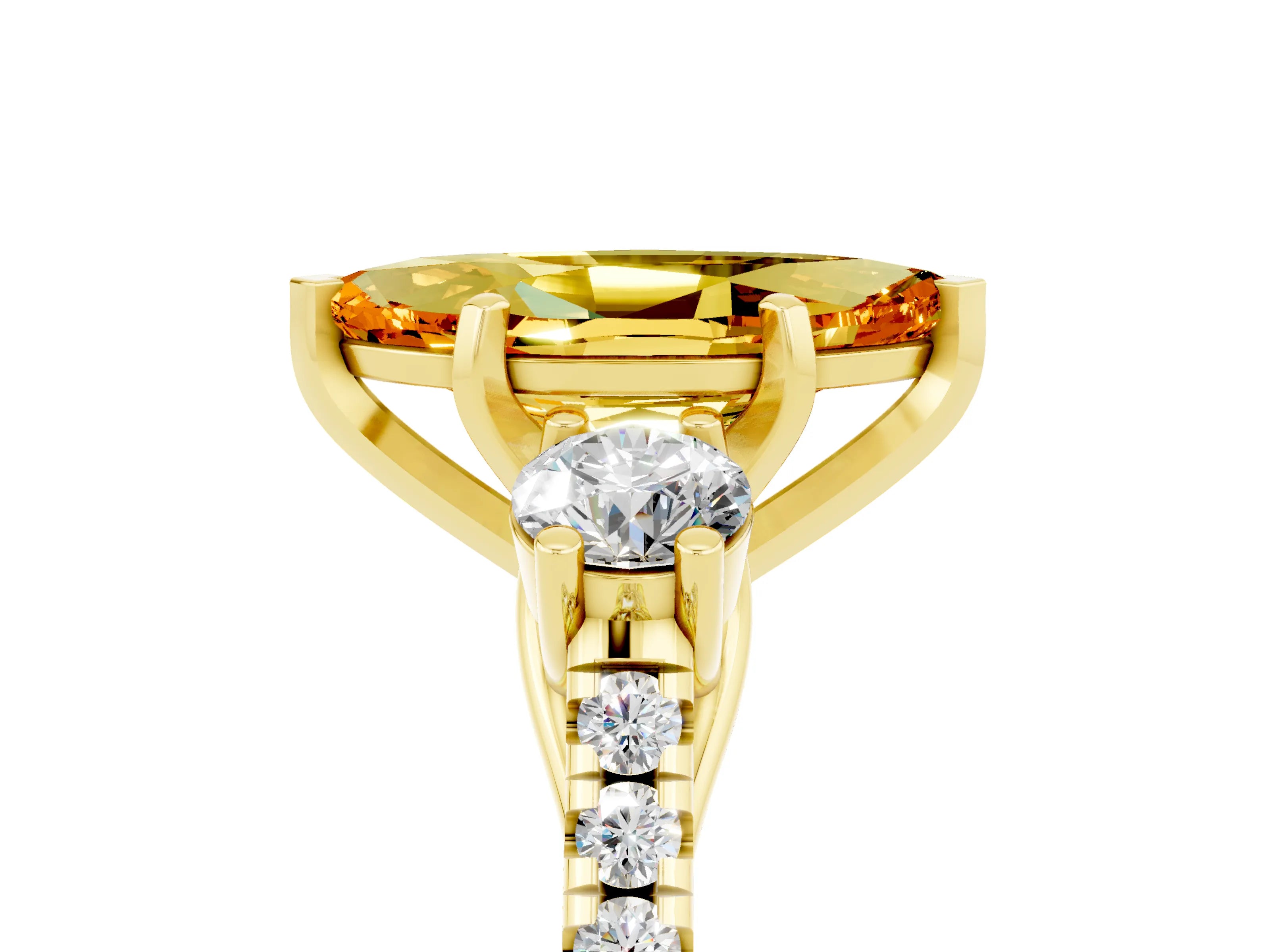 Yellow gold Three-Stone Marquise Cut Citrine Pavé Band with Four-Prong Setting_5
