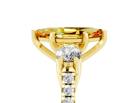 Yellow gold Three-Stone Marquise Cut Citrine Pavé Band with Four-Prong Setting_5
