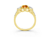 Yellow gold Three-Stone Marquise Cut Citrine Ring with Pavé Band and Prong Setting_15