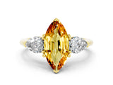 Yellow gold Three-Stone Marquise Cut Citrine Ring with Pear Side Stones and Four-Prong Setting