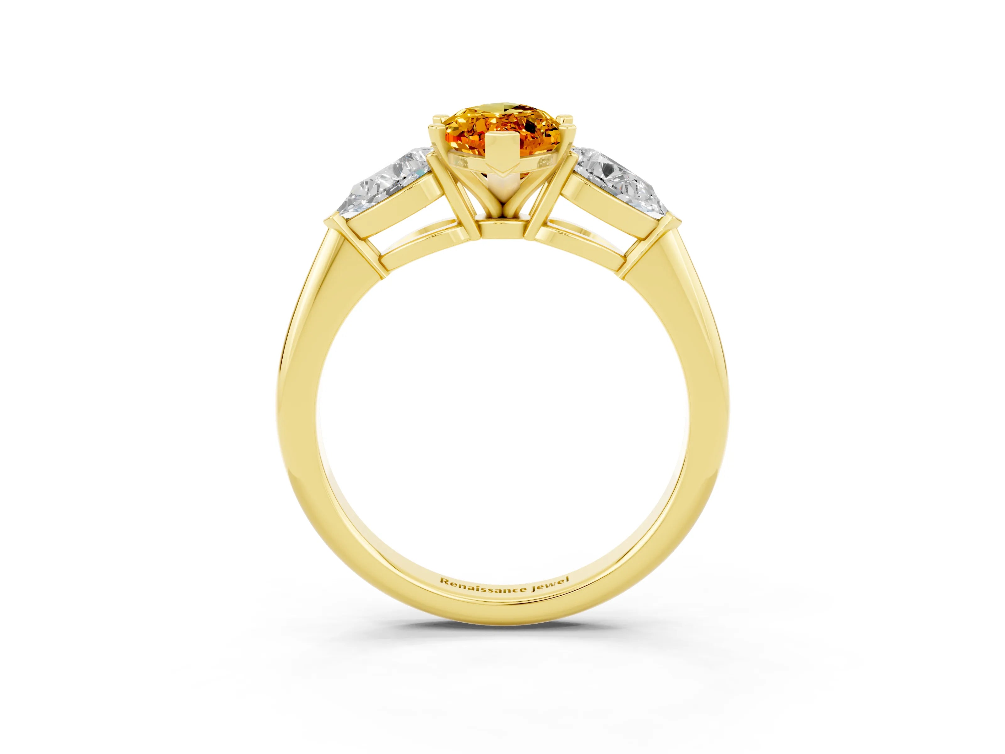 Yellow gold Three-Stone Marquise Cut Citrine Ring with Pear Side Stones and Four-Prong Setting_3