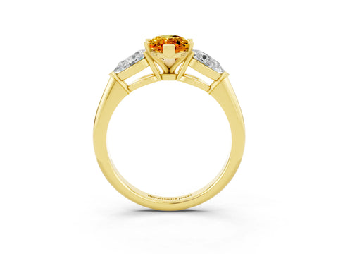 Yellow gold Three-Stone Marquise Cut Citrine Ring with Pear Side Stones and Four-Prong Setting_3