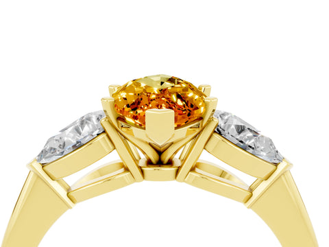 Yellow gold Three-Stone Marquise Cut Citrine Ring with Pear Side Stones and Four-Prong Setting_4