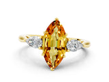 Yellow gold Three-Stone Marquise Cut Citrine Ring with Pear  Side Stones in Four-Prong Setting_12