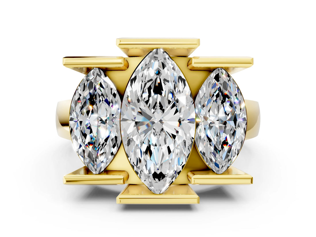 Yellow gold Three Stone Marquise Cut Cut Channel Set Diamond Ring_3