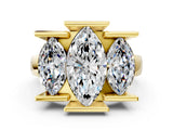 Yellow gold Three Stone Marquise Cut Cut Channel Set Diamond Ring_3