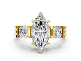 Yellow gold Three-Stone Marquise Cut Cut Classic Band Prong Setting Ring_3