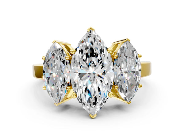 Yellow gold Three-Stone Marquise Cut Cut Diamond Engagement Ring with Flat Band and Four-Prong Setting