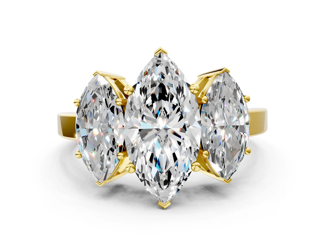 Yellow gold Three-Stone Marquise Cut Cut Diamond Engagement Ring with Flat Band and Four-Prong Setting_21