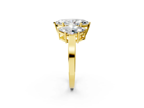 Yellow gold Three-Stone Marquise Cut Cut Diamond Engagement Ring with Flat Band and Four-Prong Setting