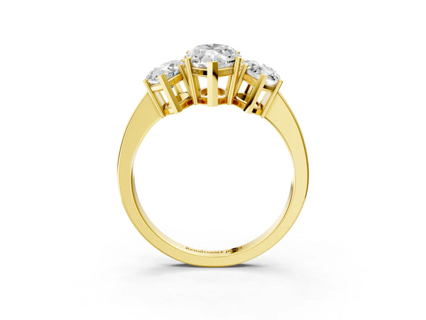 Yellow gold Three-Stone Marquise Cut Cut Diamond Engagement Ring with Flat Band and Four-Prong Setting