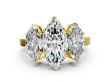 Yellow gold Three-Stone Marquise Cut Cut Diamond Engagement Ring with Flat Band and Four-Prong Setting_8