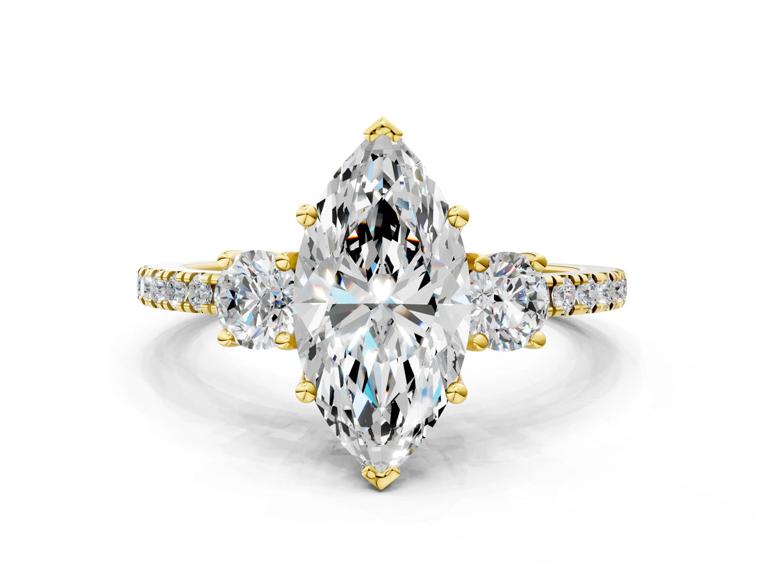 Yellow gold Three-Stone Marquise Cut Cut Diamond Pavé Band with Prong Setting_3