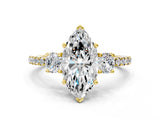 Yellow gold Three-Stone Marquise Cut Cut Diamond Pavé Band with Prong Setting_3