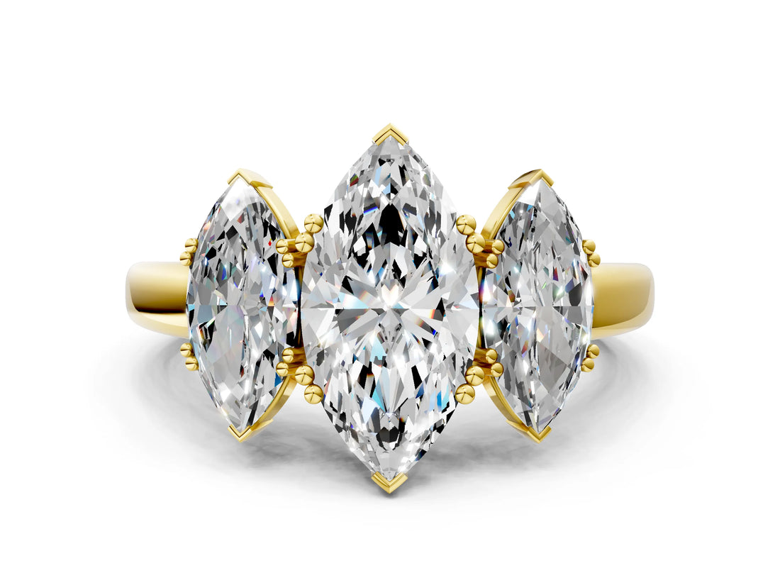 Yellow gold Three-Stone Marquise Cut Cut Diamond Ring with Channel Set Band and Four-Prong Setting_36