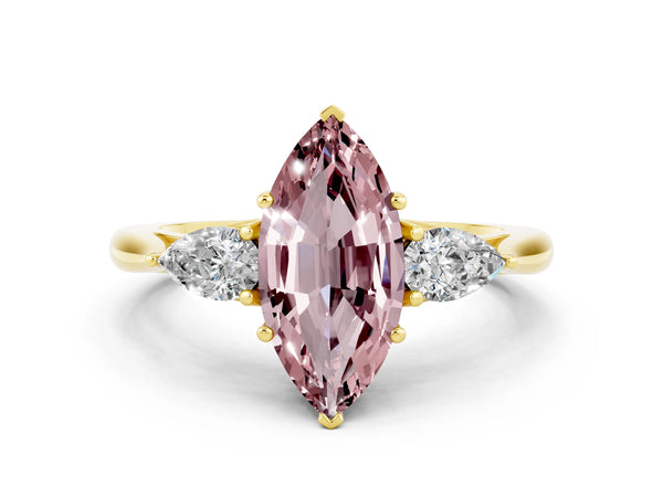 Yellow gold Three-Stone Marquise Cut Cut Diamond Ring with Pear Side Stones in Four-Prong Setting