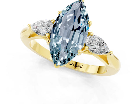 Yellow gold Three-Stone Marquise Cut Cut Diamond Ring with Pear Side Stones in Four-Prong Setting_1