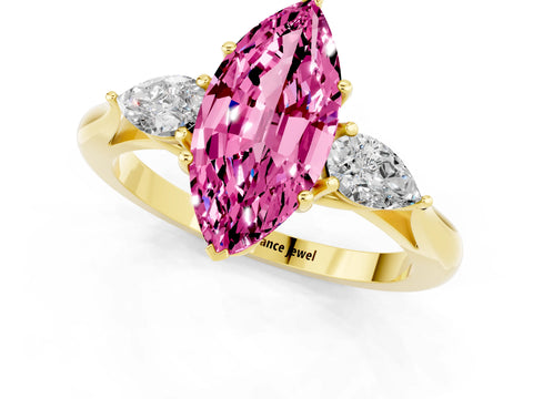 Yellow gold Three-Stone Marquise Cut Cut Diamond Ring with Pear Side Stones in Four-Prong Setting_1