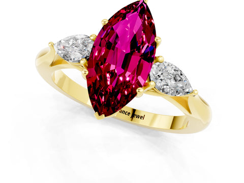 Yellow gold Three-Stone Marquise Cut Cut Diamond Ring with Pear Side Stones in Four-Prong Setting_1