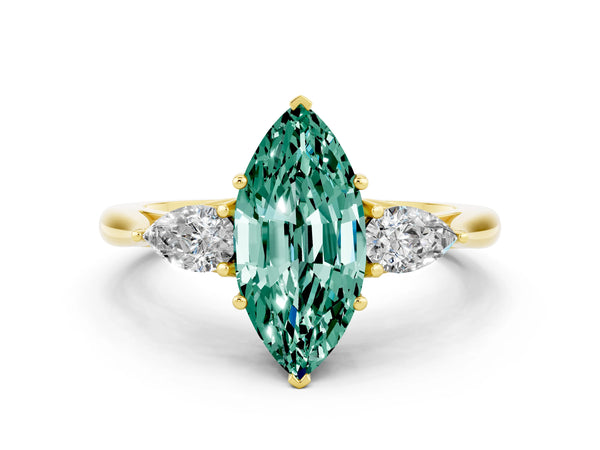 Yellow gold Three-Stone Marquise Cut Green Sapphire Ring with Pear  Side Stones in Four-Prong Setting