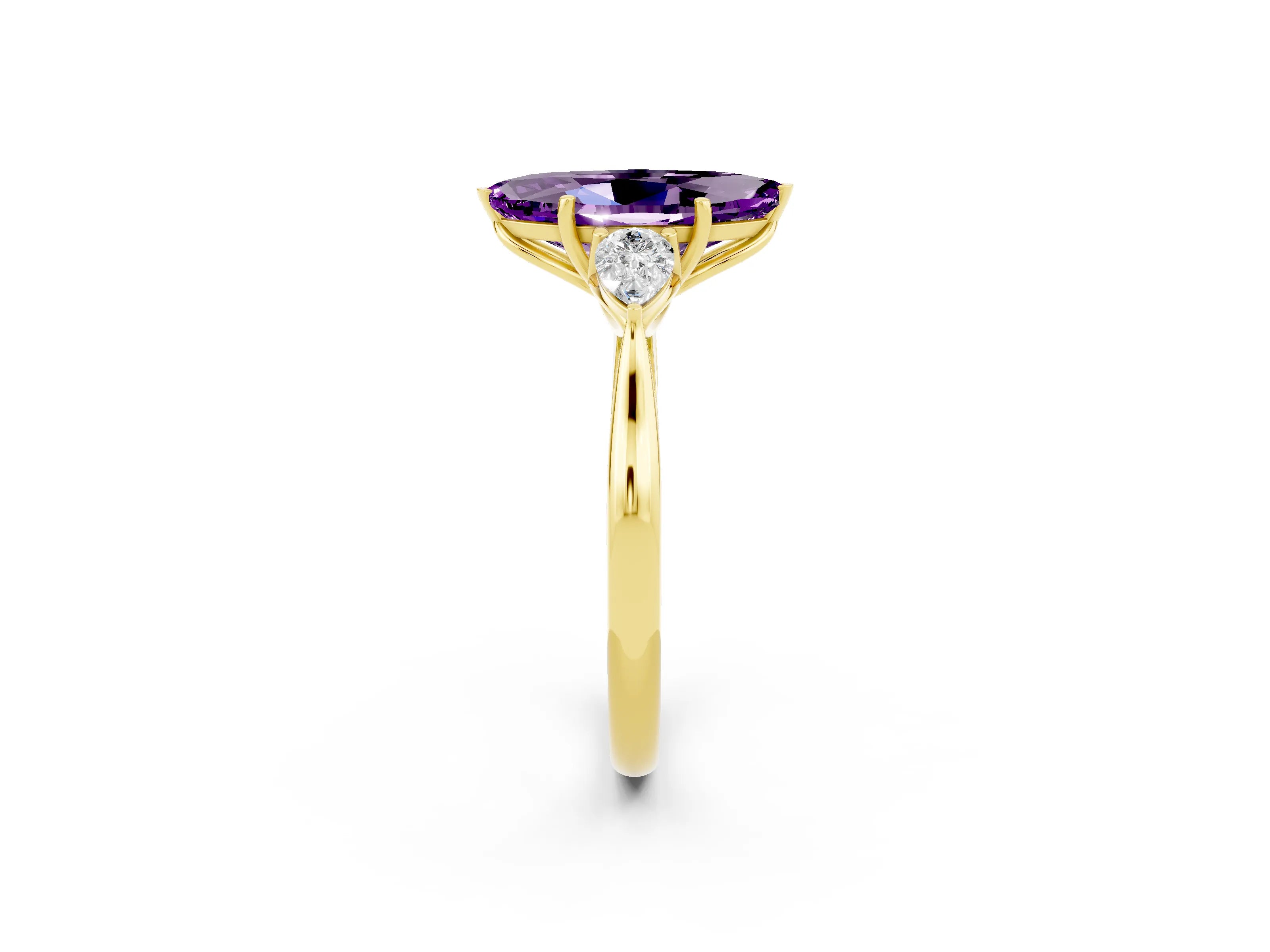 Yellow gold Three-Stone Marquise Cut Cut Diamond Ring with Pear Side Stones in Four-Prong Setting_2
