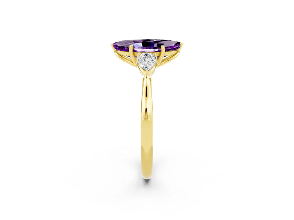 Yellow gold Three-Stone Marquise Cut Amethyst Ring with Pear  Side Stones in Four-Prong Setting