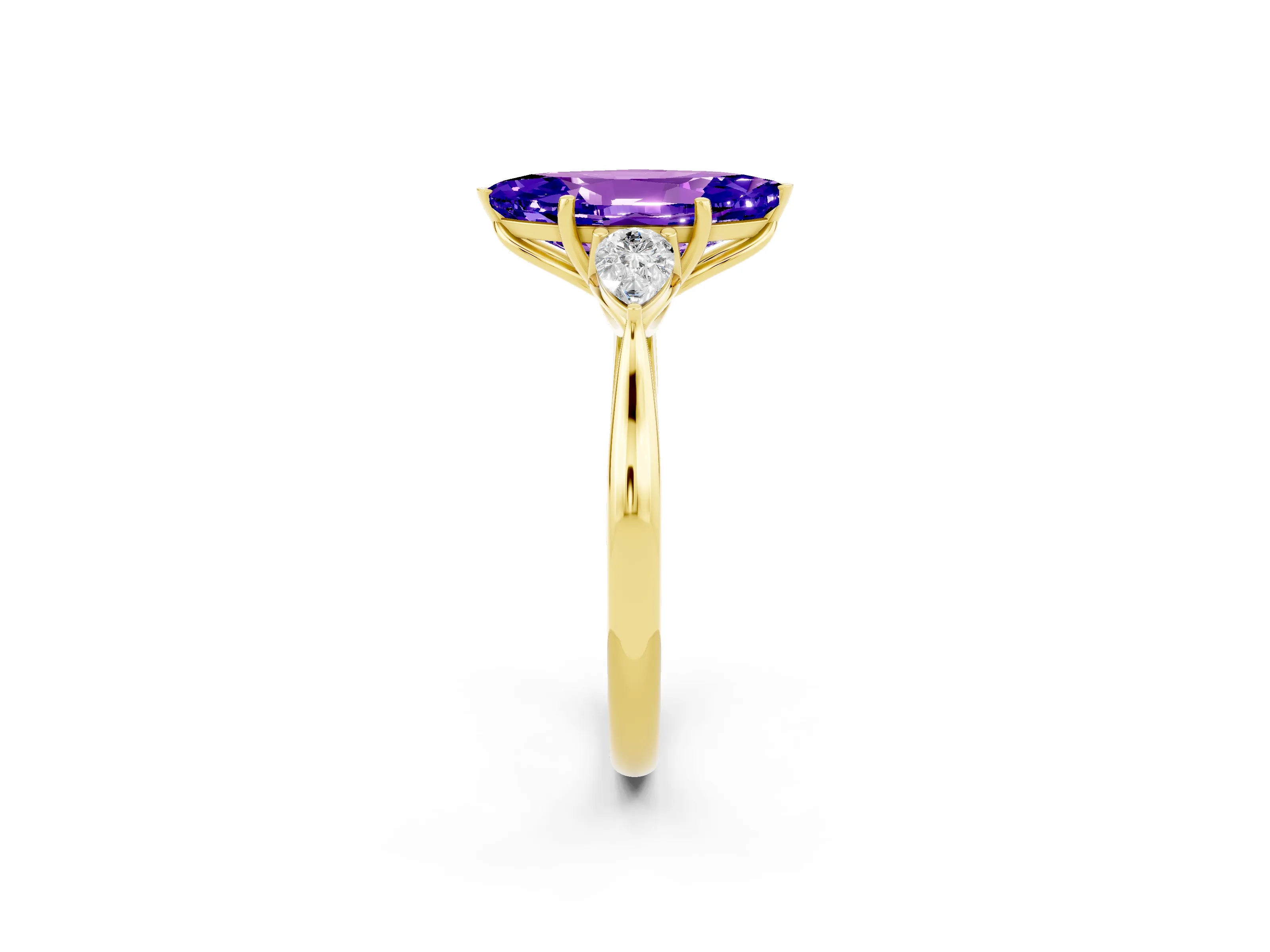 Yellow gold Three-Stone Marquise Cut Cut Diamond Ring with Pear Side Stones in Four-Prong Setting_2