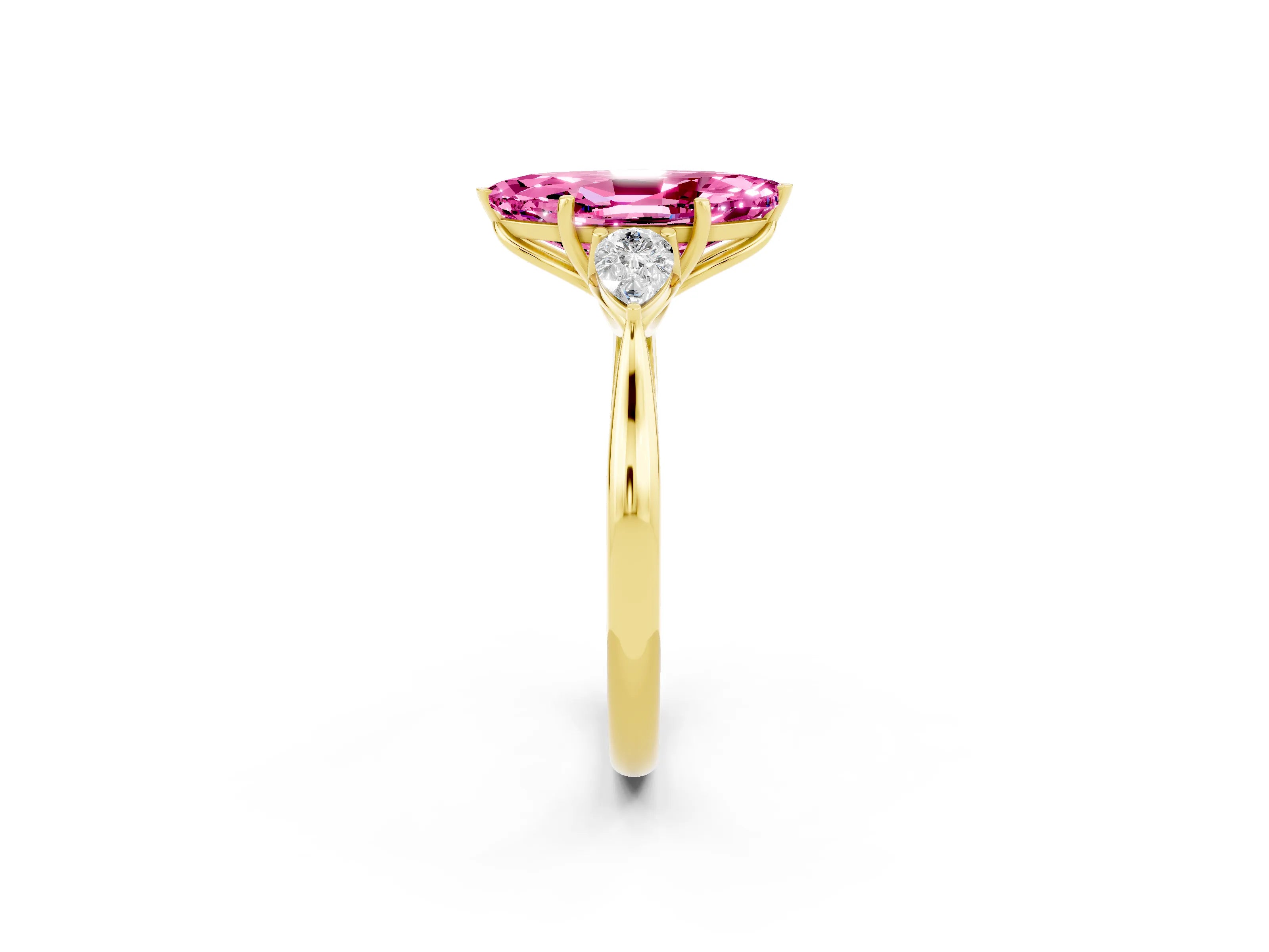 Yellow gold Three-Stone Marquise Cut Cut Diamond Ring with Pear Side Stones in Four-Prong Setting_2