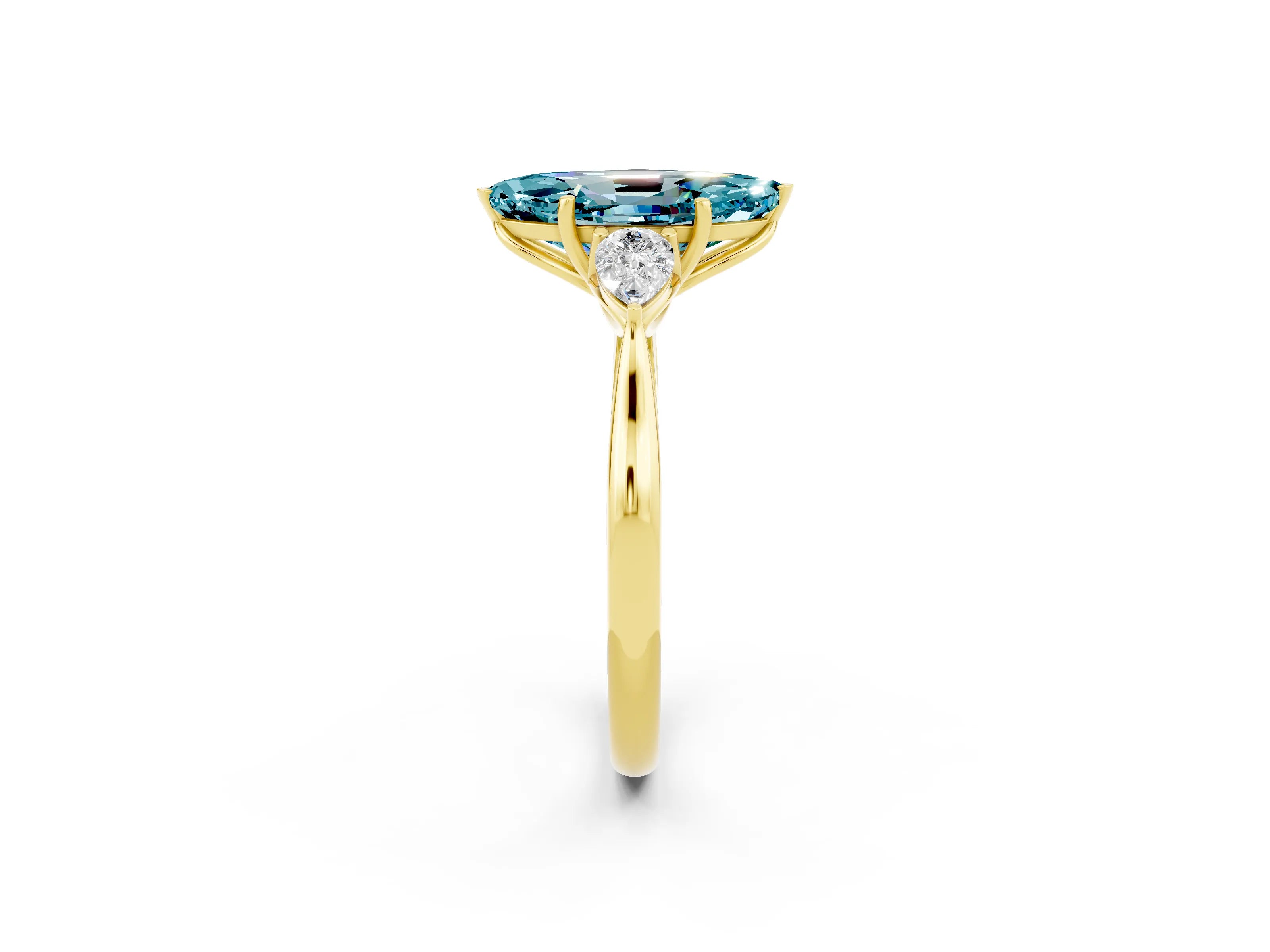 Yellow gold Three-Stone Marquise Cut Cut Diamond Ring with Pear Side Stones in Four-Prong Setting_2