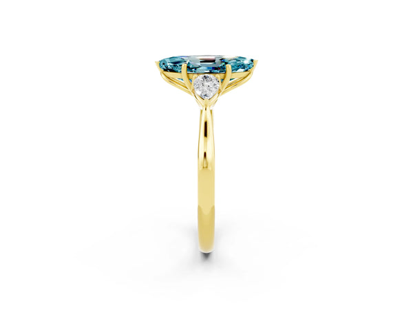 Yellow gold Three-Stone Marquise Cut Cut Diamond Ring with Pear Side Stones in Four-Prong Setting