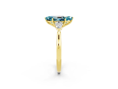 Yellow gold Three-Stone Marquise Cut Cut Diamond Ring with Pear Side Stones in Four-Prong Setting_2