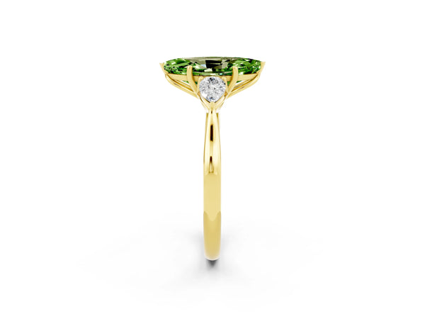 Yellow gold Three-Stone Marquise Cut Cut Diamond Ring with Pear Side Stones in Four-Prong Setting